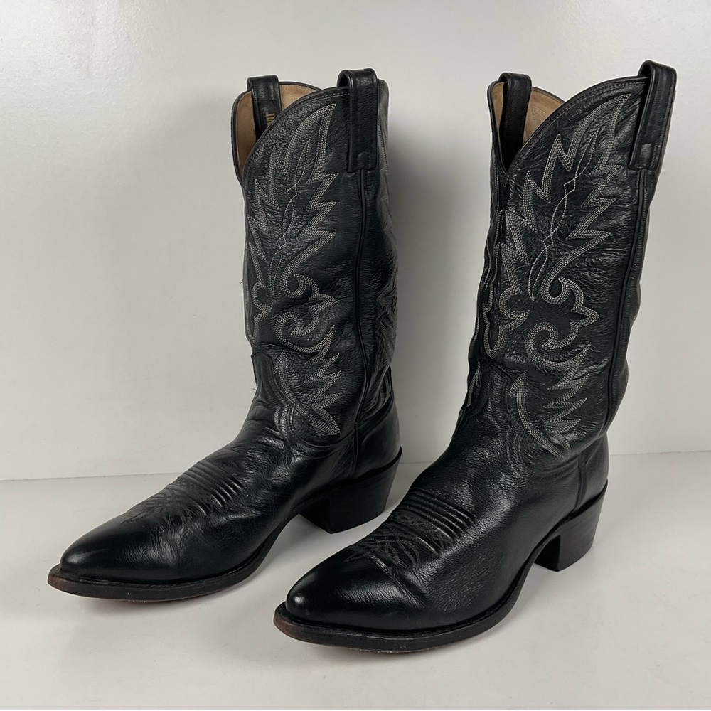 Vintage Dan Post Buck Skin Cowboy Boots | Classic Black | Men’s 10 D